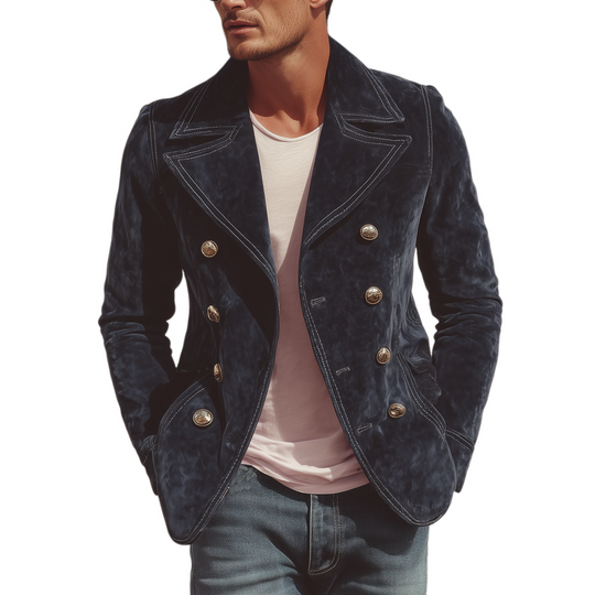 Men's Classic Retro Western Lapel Suede Double Breasted Jacket DTT25081412