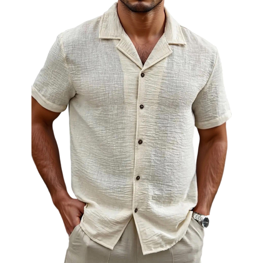 Men's Holiday Casual Cotton And Linen Solid Color Short-sleeved Shirt DTT25071805