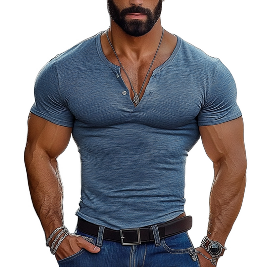 Men's Cotton Blend Henley Neck Short Sleeve T-Shirt DTT25072816