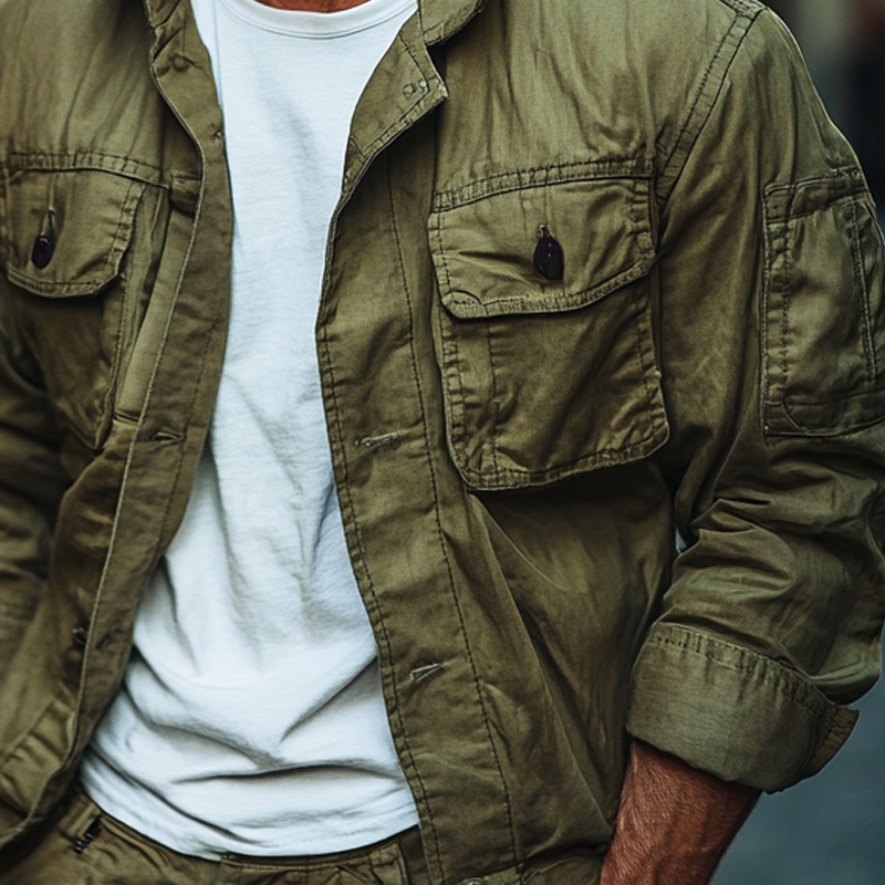 Men's Vintage Cotton Blend Lapel Single-Breasted Jacket DTT25082510
