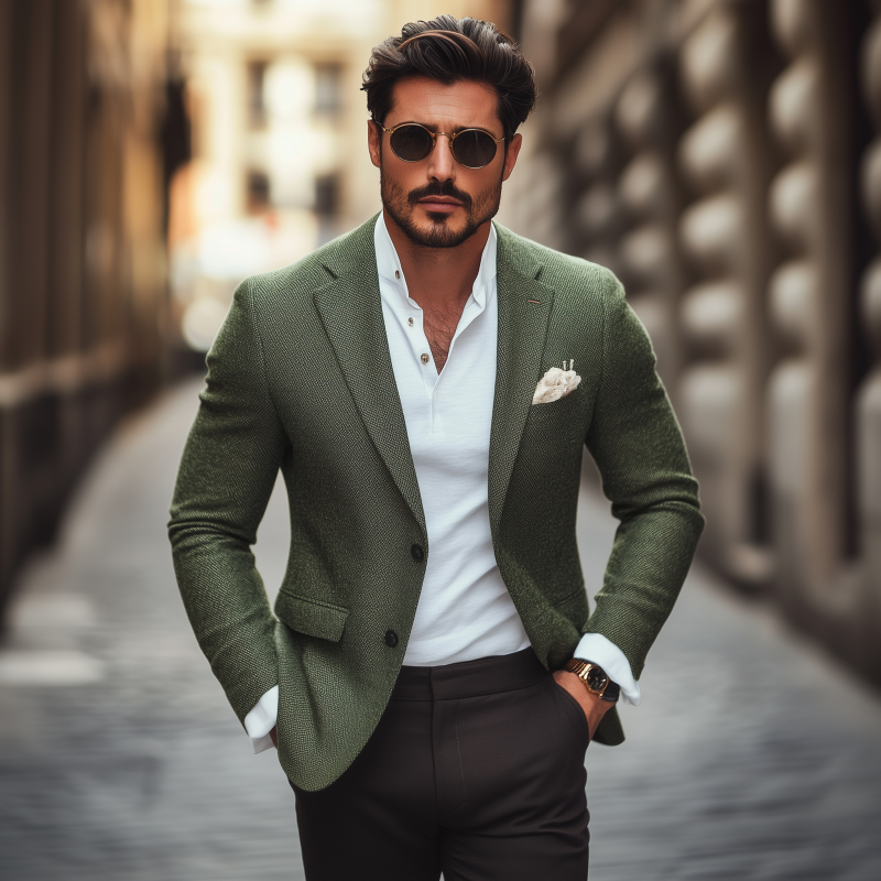 Men's Vintage Elegant Tweed Notch Lapel Single-breasted Slim-fit Blazer DTT25081312