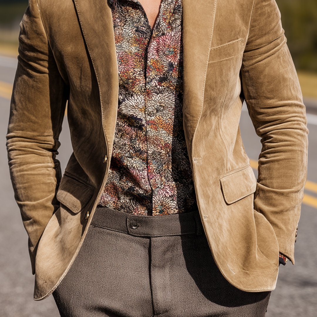 Men's Classic Casual Western Cowboy Style Suede Slim Fit Single-breasted Blazer DTT25080418