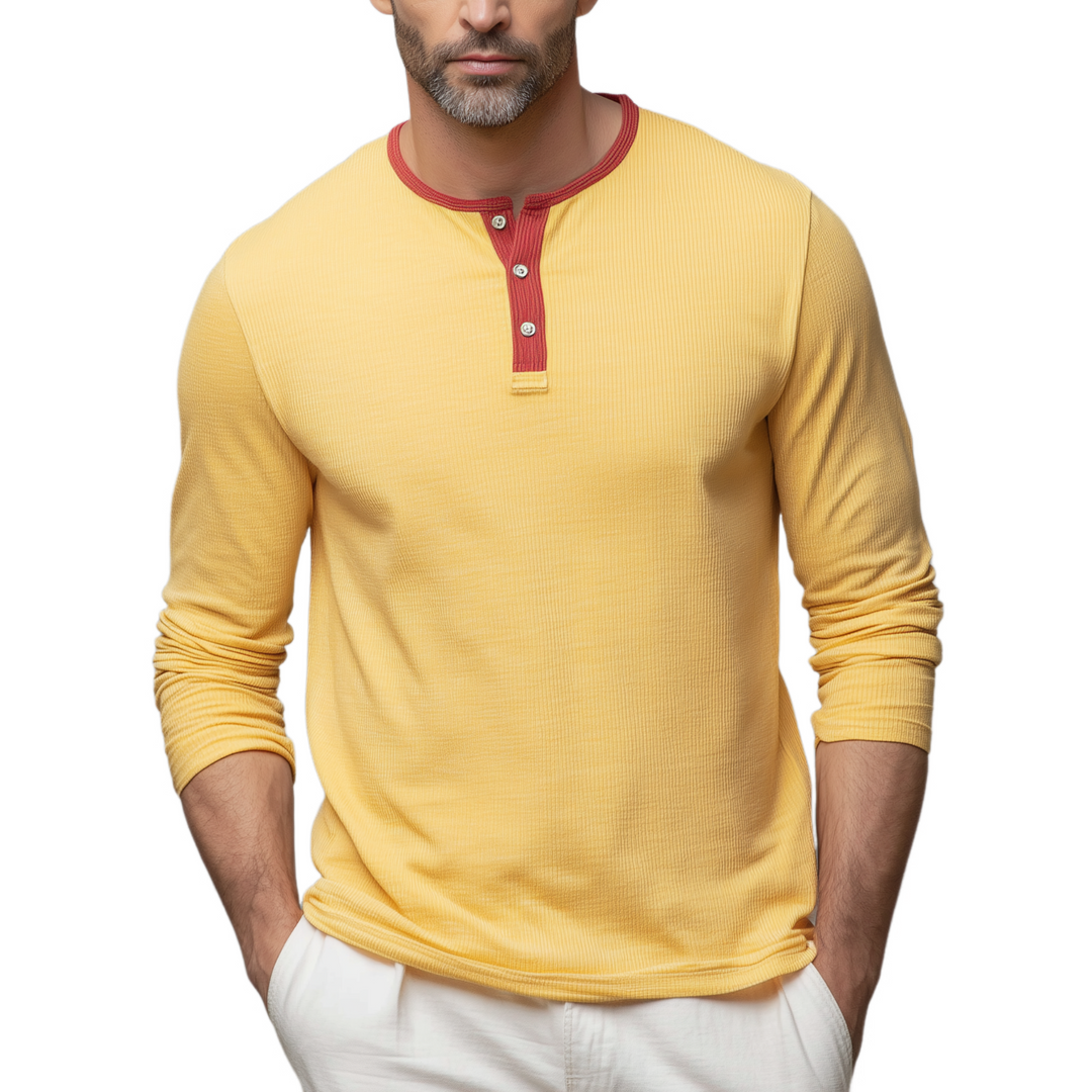 Men's Classic Casual Henley Collar Ribbed Slim Fit Long Sleeve T-Shirt DTT25080608