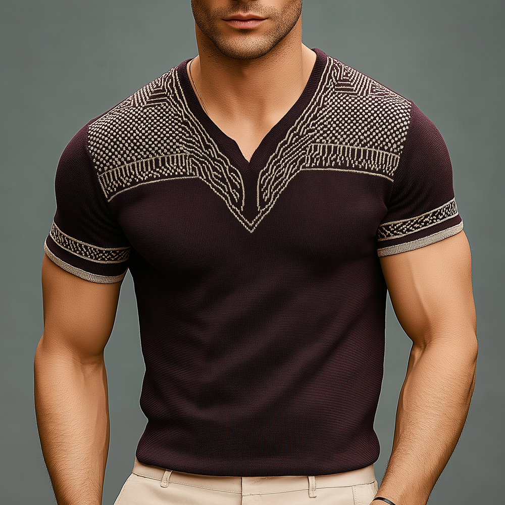 Men's Fashion Knitted Jacquard Short Sleeve T-Shirt DTT25073017