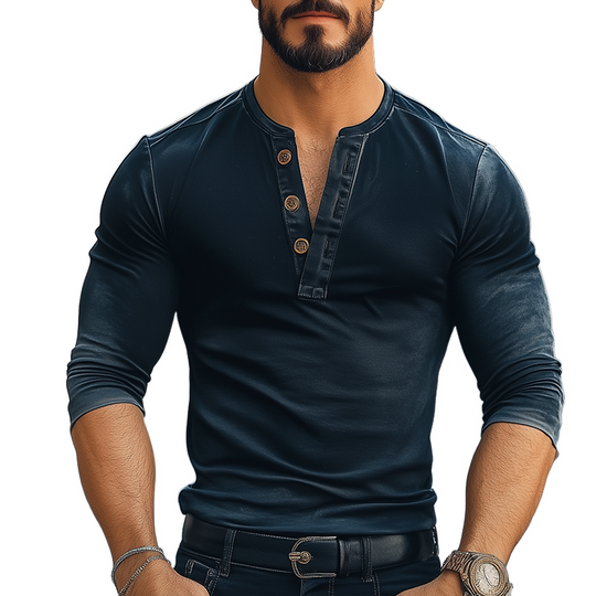 Men's Retro Casual Gradient Print Henley Neck Long Sleeve T-Shirt DTT25070103