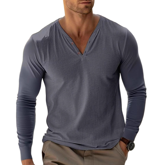 Men's Cotton Blend V-Neck Long Sleeve T-Shirt DTT25072410