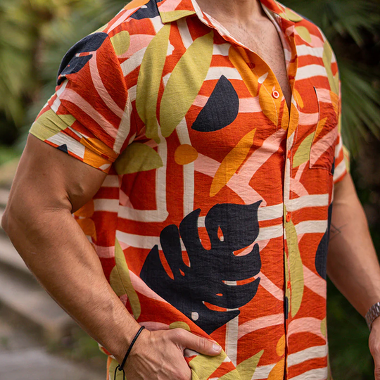 Men's Spring And Summer Fashion Casual Tencel Cotton Blended Printed Short Sleeve Shirt DTT25071110