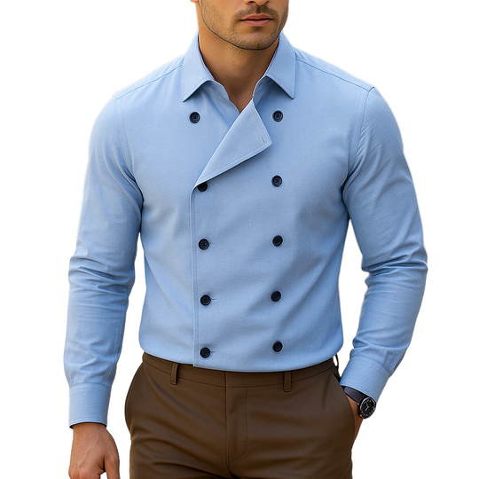 Men's Fashion Double Breasted Lapel Long Sleeve Shirt DTT25072219