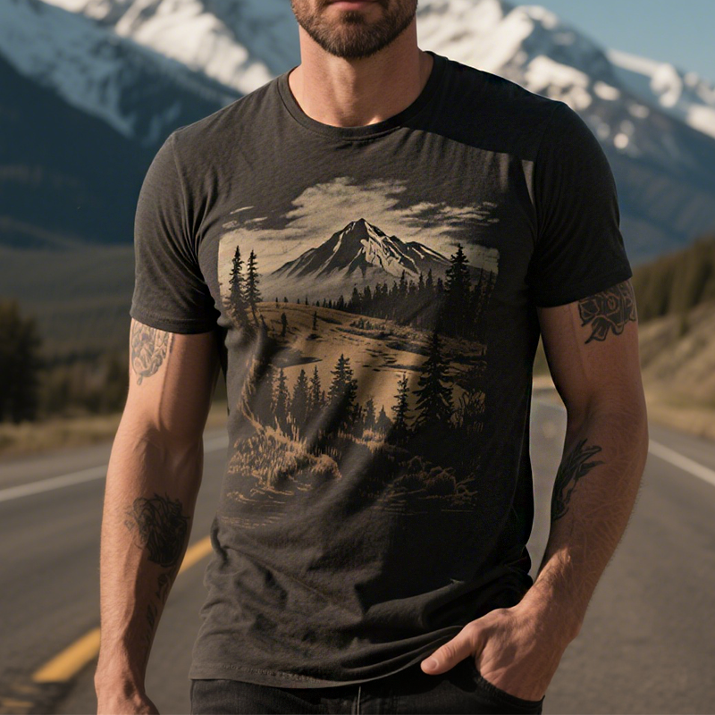 Men's Retro Casual Wilderness Style Printed Round Neck Short Sleeve T-Shirt DTT25071810