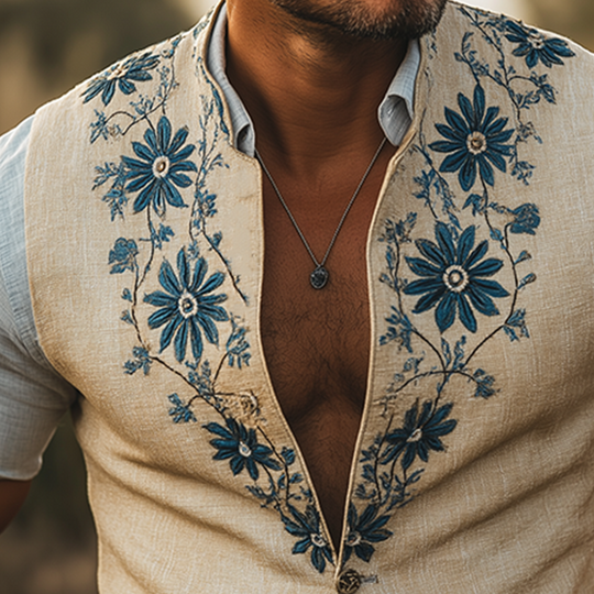Men's Summer Fashion Embroidered Linen Blend Sleeveless Vest DTT25070109