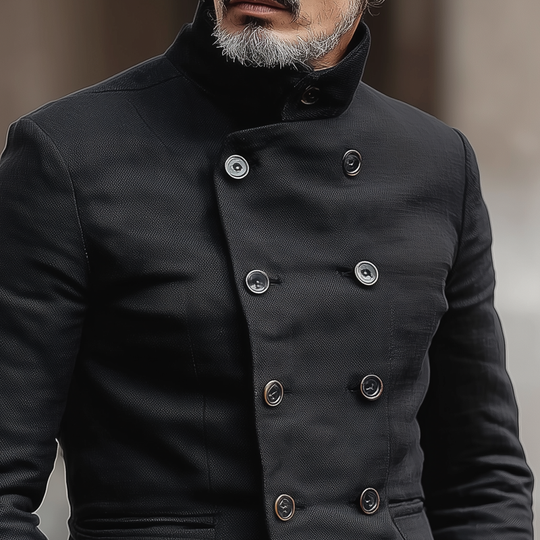 Men's Woven Cotton Stand Collar Double Breasted Jacket DTT25082904