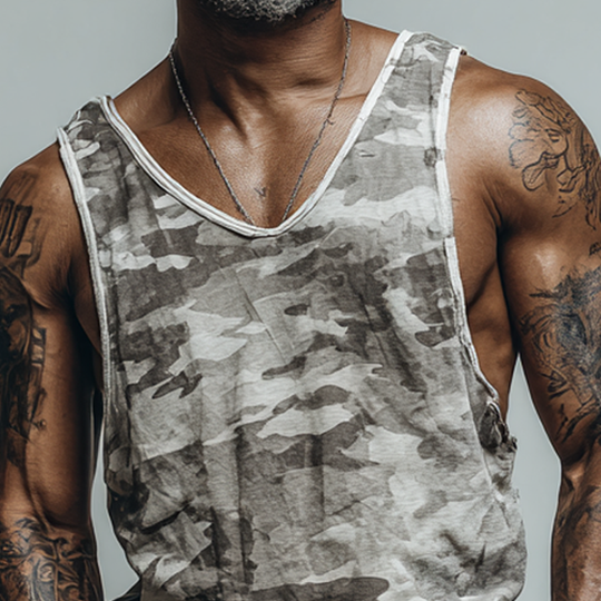 Men's Casual Camouflage Print V-Neck Tank Tops DTT25062310