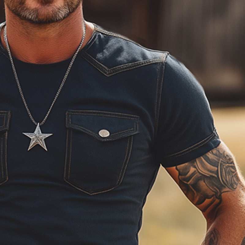 Men's Summer Slim Round Neck Double Pocket Short Sleeve T-Shirt DTT25060409