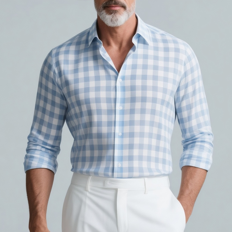Men's Plaid Lapel Long Sleeve Shirt DTT25073112
