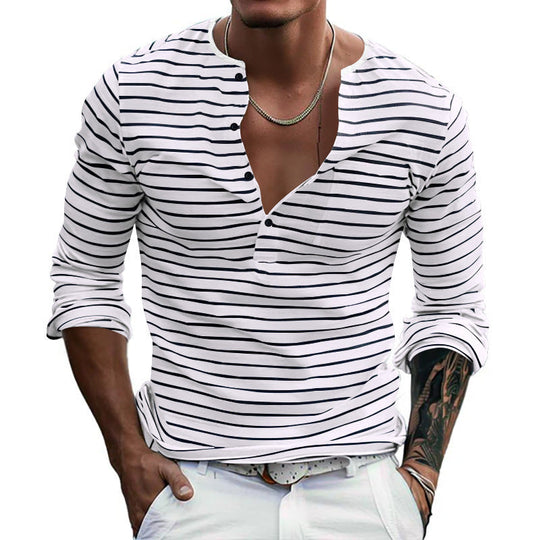 Men's Long Sleeve Striped V-Neck T-shirt241200914 9877944991928