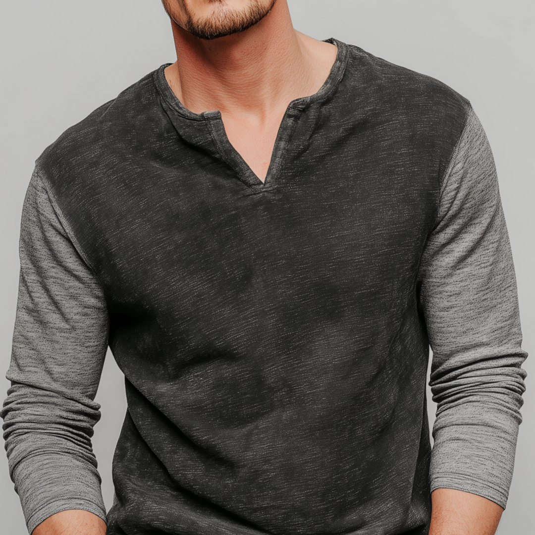 Men's Classic Casual V-neck Bamboo Cotton Patchwork Slim Fit Long Sleeve T-shirt DTT25080115