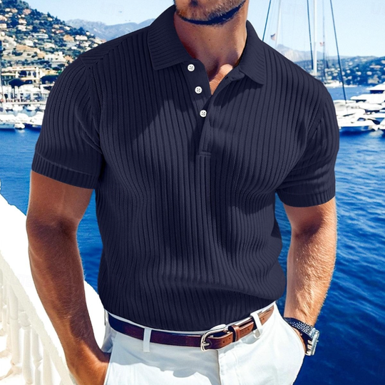 Men's Casual Solid Color Soft Knit Lapel Slim Short Sleeve Polo Shirt Sweater DTT25063002
