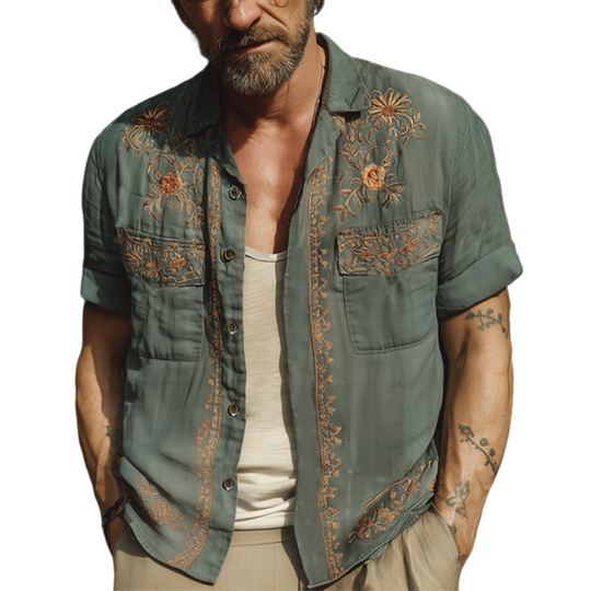 Men's Summer Exquisite Embroidered Short Sleeve Shirt DTT25061805