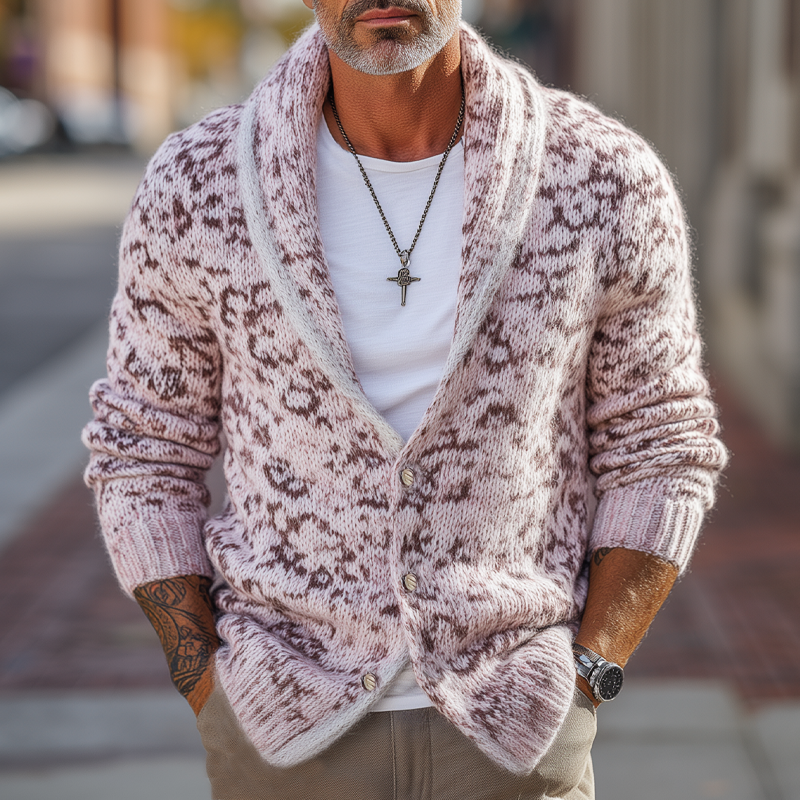 Men's Fashion Lapel Leopard Knit Cardigan DTT25082211