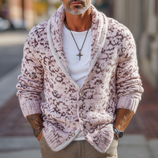 Men's Fashion Lapel Leopard Knit Cardigan DTT25082211