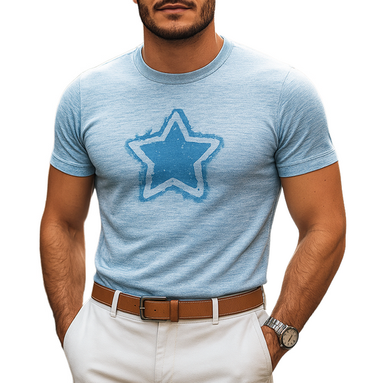 Men's Star Print Round Neck Short Sleeve T-shirt DTT25070415