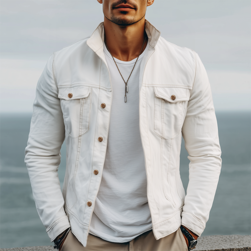 Men's Spring And Autumn Classic Stand Collar Button Cotton Jacket DTT25081212