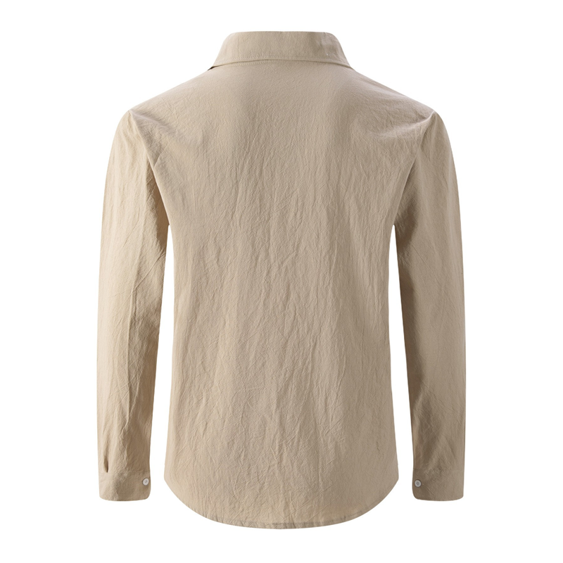 Men's Cotton Blended Solid Color Casual Long Sleeve Shirt DTT25072411