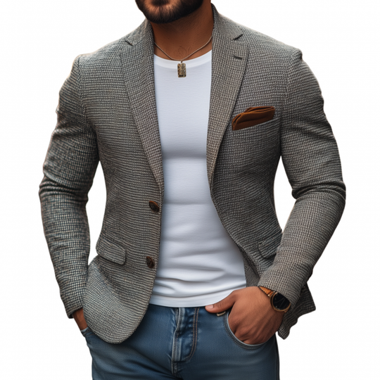 Men's Stylish Houndstooth Notch Lapel Single-breasted Slim-fit Short Blazer DTT25072305