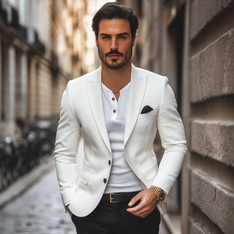 Men's Casual Solid Color Horizontal Striped Textured Fabric Peaked Lapel Single-breasted Slim-fit Blazer DTT25073102