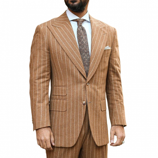 Men's Vintage Striped Wool Blend Peaked Lapel Single-breasted Slim-fit Blazer DTT25082207