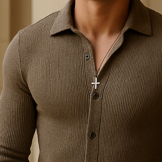 Men's Retro Casual Street Business Knitted Lapel Long Sleeve Shirt DTT25081314