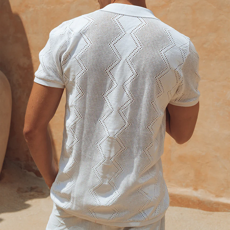 Men's Spring And Summer Fashion Casual Hollow Knitted Slim Short-sleeved Shirt DTT25071619