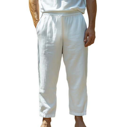 Men's Summer New Classic Casual Elastic Waist Loose Cotton And Linen Pants DTT25060311
