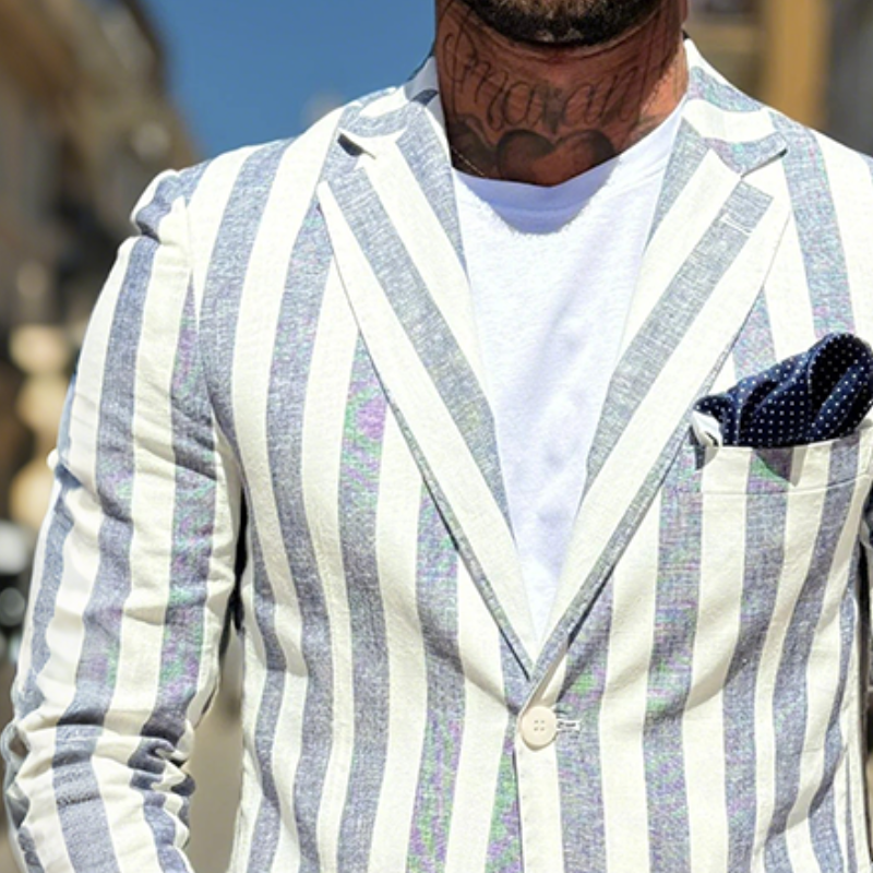Men's Retro Casual Striped Print Blazer DTT25072502
