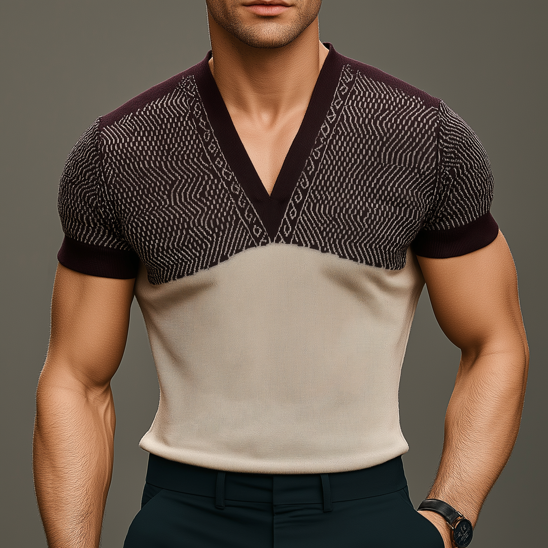Men's Fashion Knitted Jacquard Short Sleeve T-Shirt DTT25073018