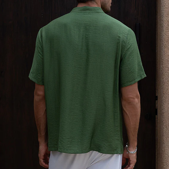 Men's Spring And Summer Fashion Casual Tencel Cotton V-neck Short Sleeve Shirt DTT25070907