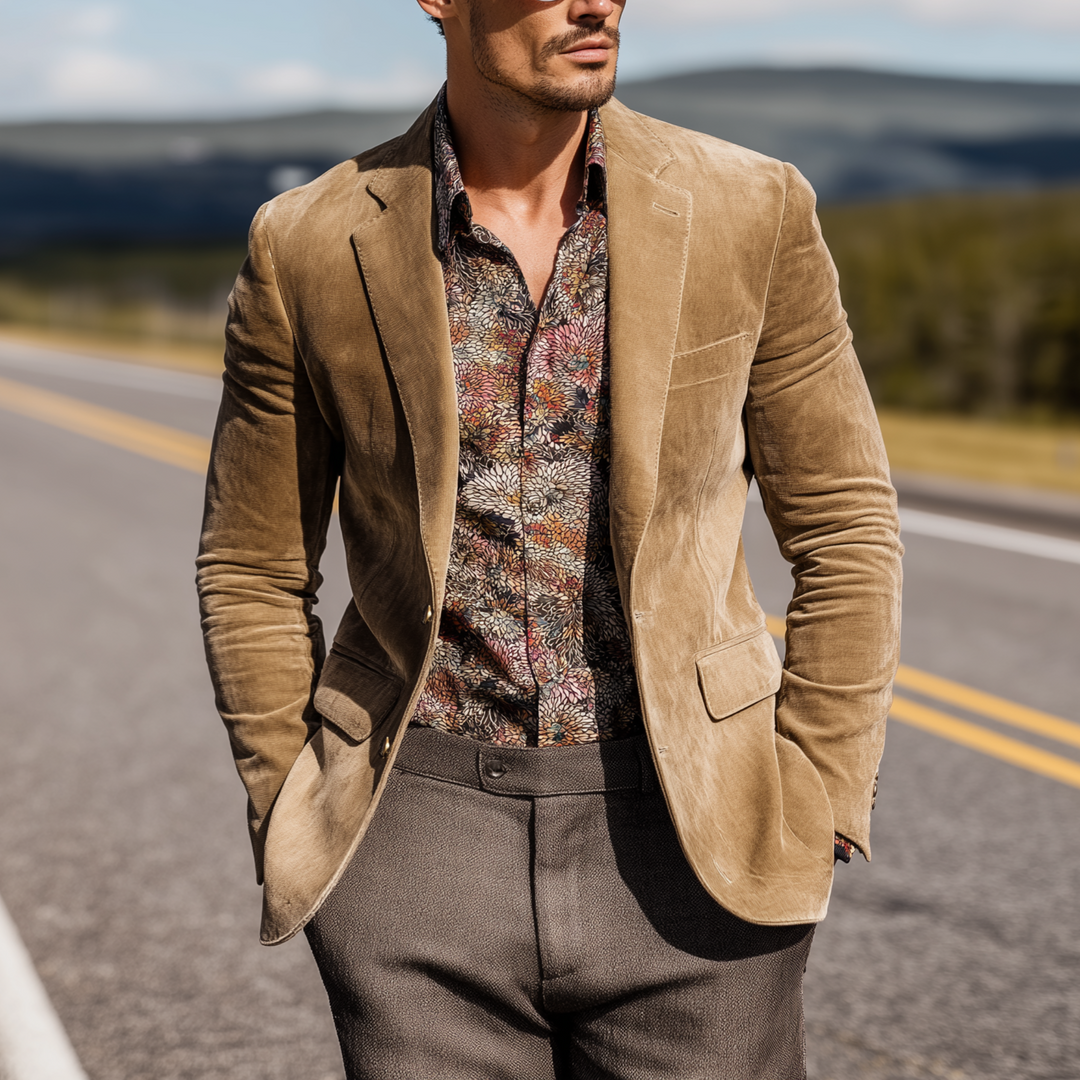 Men's Classic Casual Western Cowboy Style Suede Slim Fit Single-breasted Blazer DTT25080418