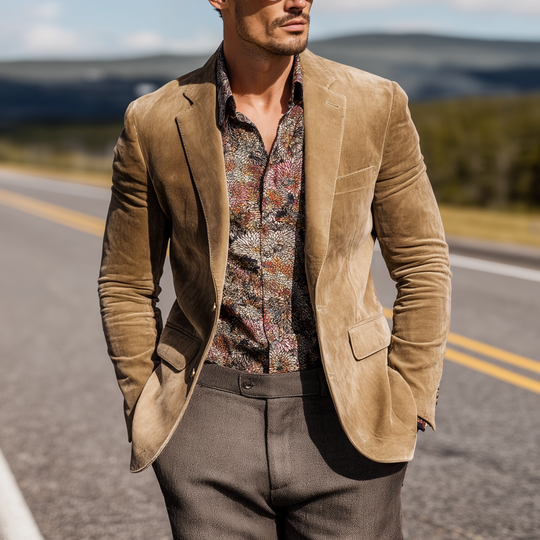 Men's Classic Casual Western Cowboy Style Suede Slim Fit Single-breasted Blazer DTT25080418
