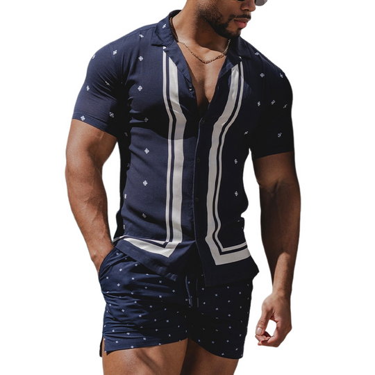 Men's Holiday Print Short Sleeve Shorts Two-Piece Set DTT25071104