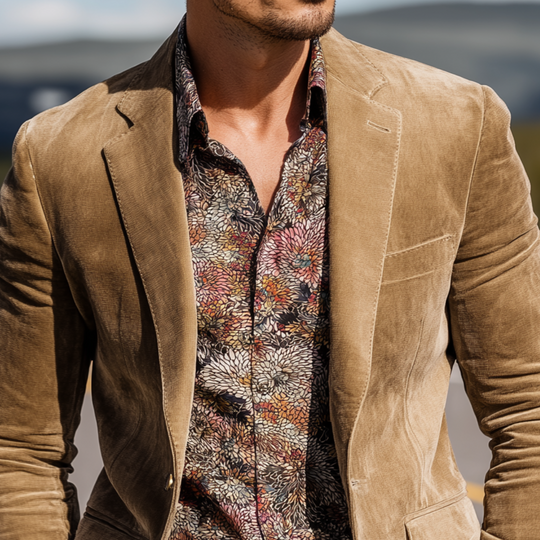 Men's Classic Casual Western Cowboy Style Suede Slim Fit Single-breasted Blazer DTT25080418