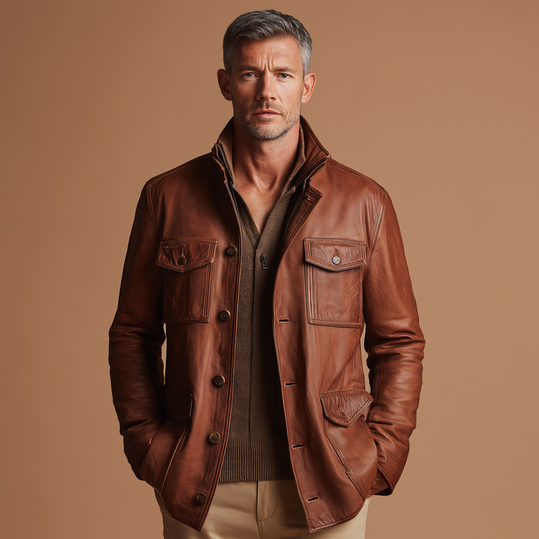 Men's Vintage Faux Leather Jacket DTT25081109