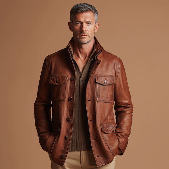 Men's Vintage Faux Leather Jacket DTT25081109