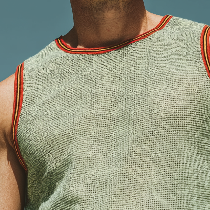 Men's Contrast Knitted Crew Neck Sleeveless Tank Top DTT25063009