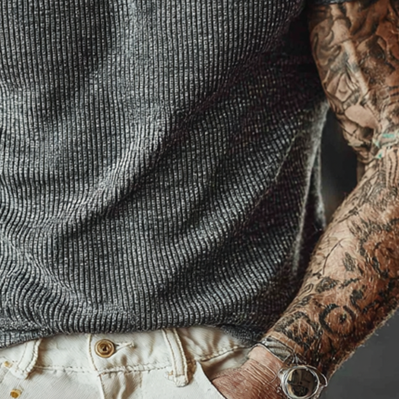 Men's Knitted Round Neck Slim Short Sleeve T-shirt DTT25071407