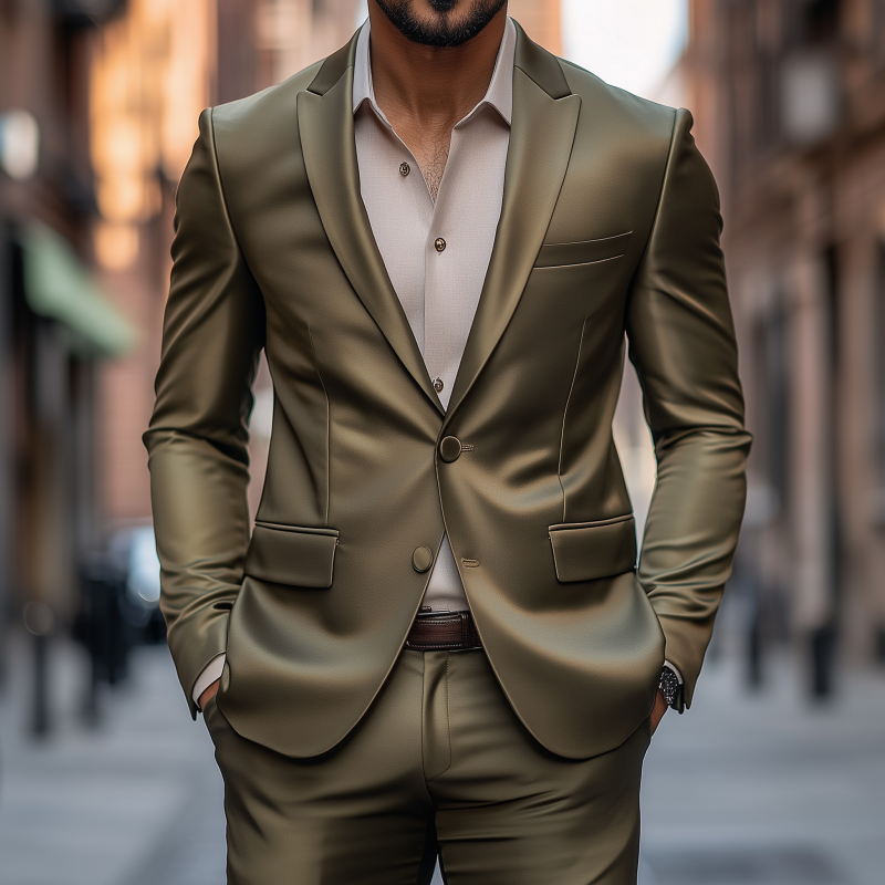 Men's Vintage Elegant Solid Color Satin Peak Lapel Single Breasted Slim Fit Blazer DTT25080105