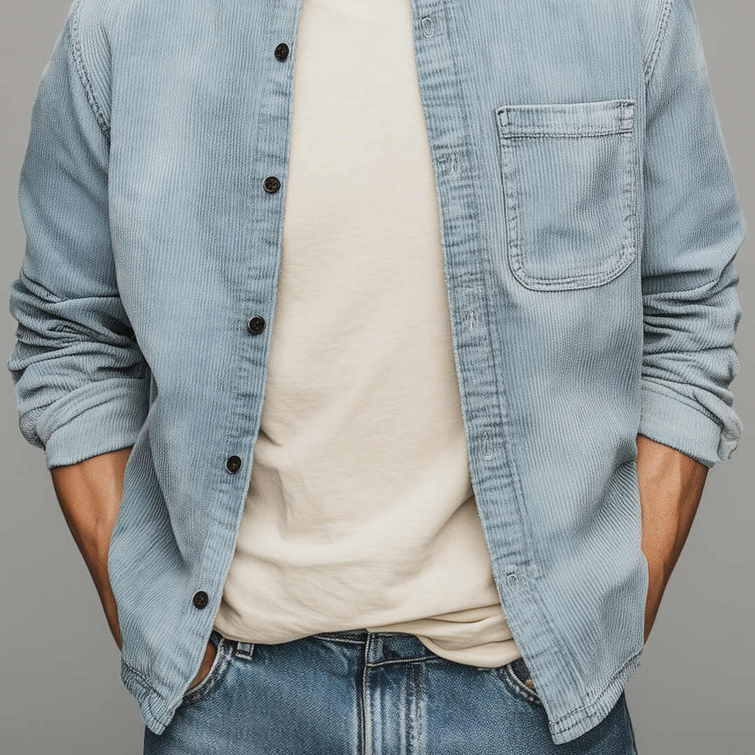 Men's Retro Casual Corduroy Washed Lightly Bleached Distressed Long-sleeved Shirt DTT25072807