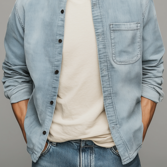 Men's Retro Casual Corduroy Washed Lightly Bleached Distressed Long-sleeved Shirt DTT25072807