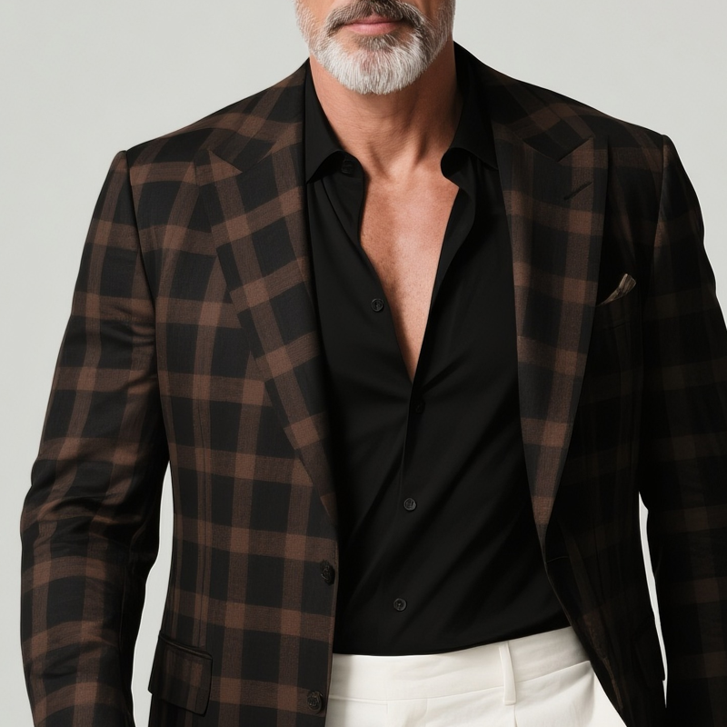 Men's Plaid Peak Lapel Two Buttons Casual Blazer DTT25072920