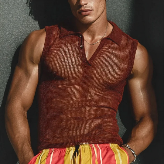 Men's Knitted Polo Neck Sleeveless Tank Top DTT25071519