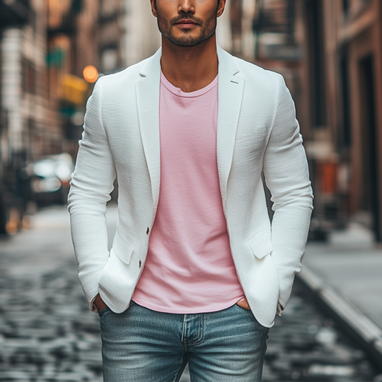Men's Classic Casual Slim Fit Solid Color Waffle Blazer (No Chest Pockets) 9907265372344